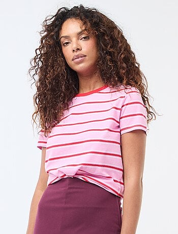 Camiseta de algodón estampada con cuello redondo para mujer