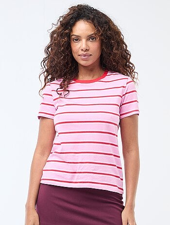 Camiseta de algodón estampada con cuello redondo para mujer