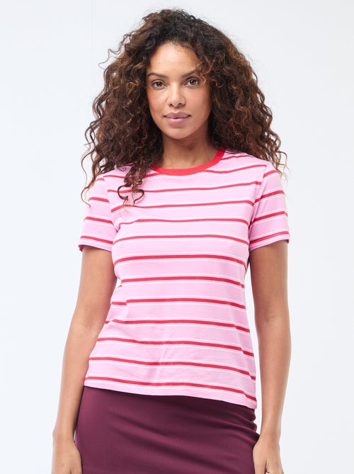 Camiseta de algodón estampada con cuello redondo para mujer - Kiabi