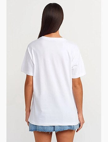 Camiseta de algodón estampada de cuello redondo para mujer dilvin