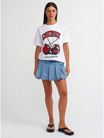 Camiseta de algodón estampada de cuello redondo para mujer dilvin
