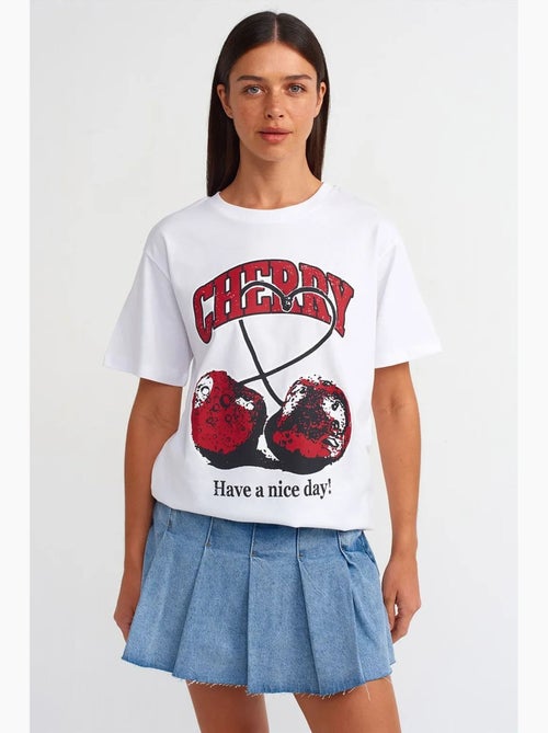 Camiseta de algodón estampada de cuello redondo para mujer dilvin - Kiabi