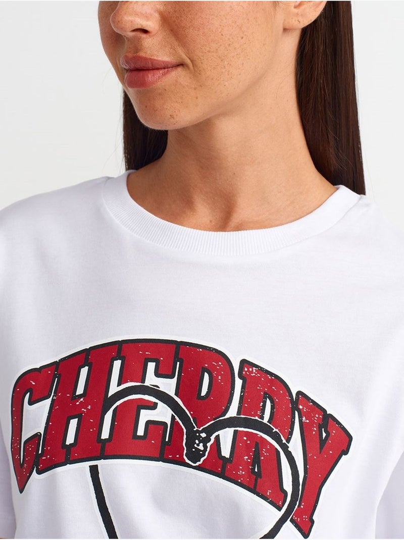 Camiseta de algodón estampada de cuello redondo para mujer dilvin Blanco - Kiabi