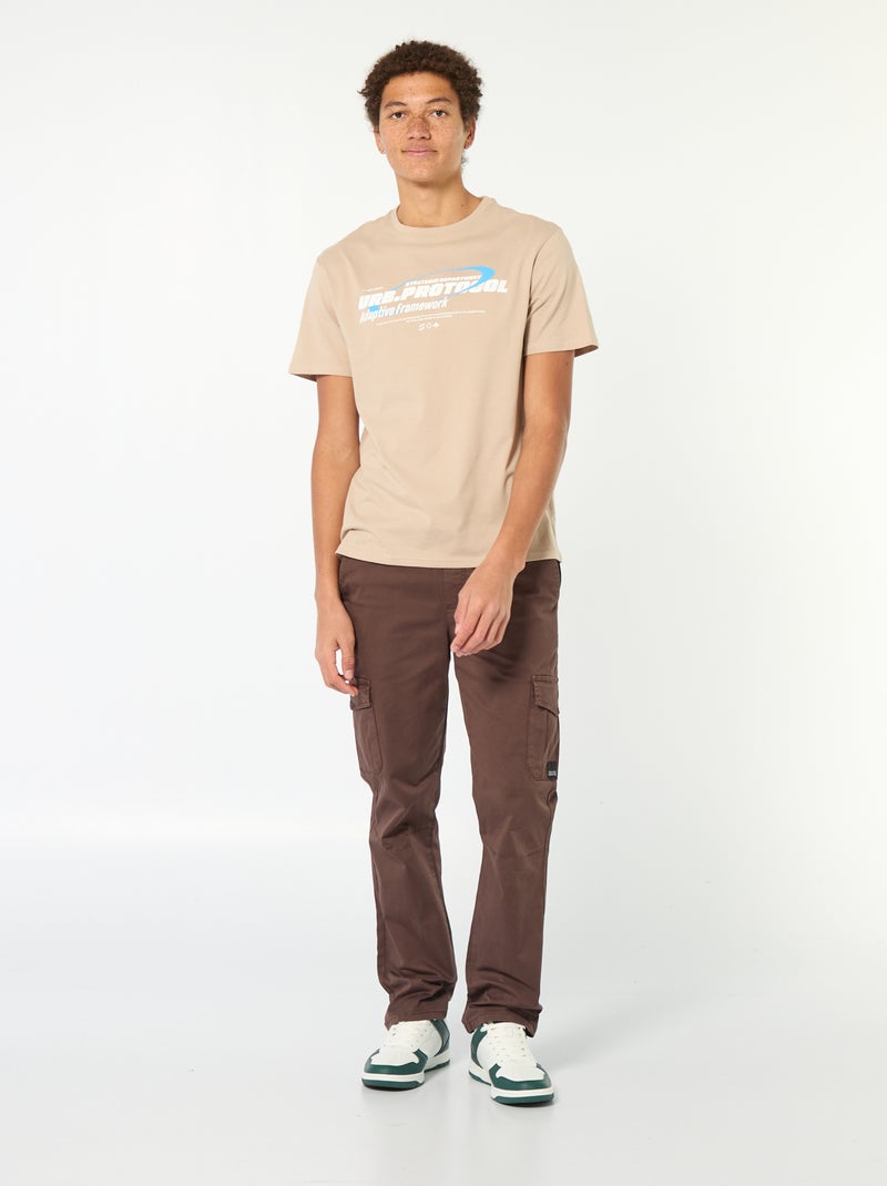 Camiseta de algodón estampada de manga corta Beige - Kiabi