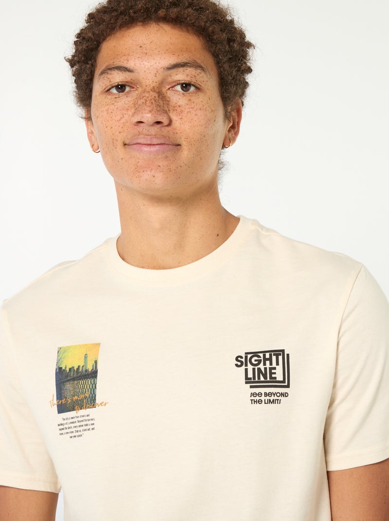 Camiseta de algodón estampada de manga corta Blanco - Kiabi