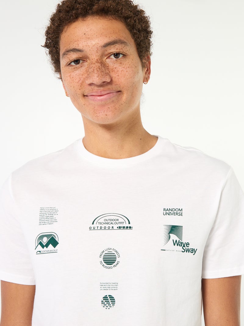 Camiseta de algodón estampada de manga corta Blanco - Kiabi