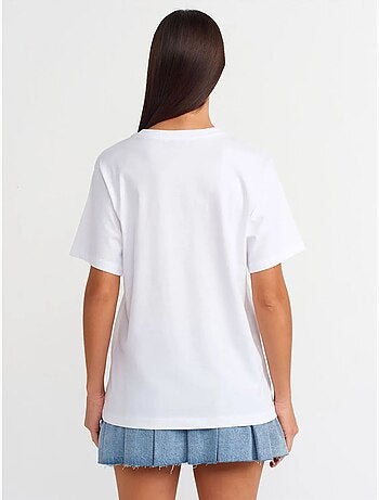 Camiseta de algodón estampada de mujer con cuello redondo dilvin