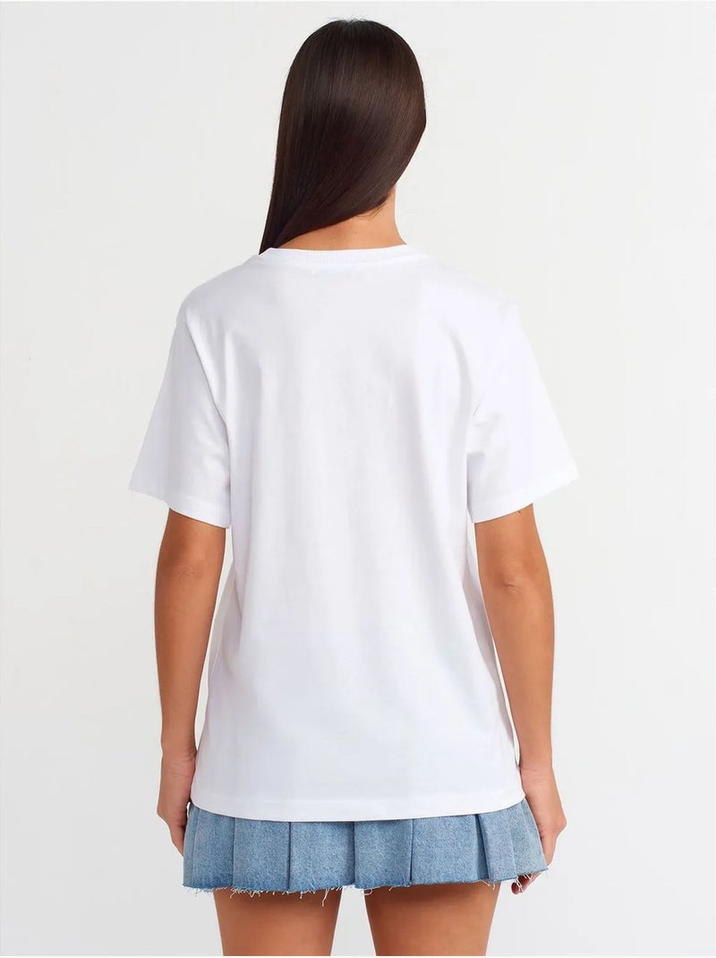 Camiseta de algodón estampada de mujer con cuello redondo dilvin Blanco - Kiabi