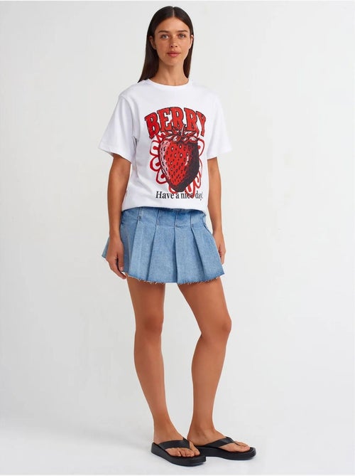 Camiseta de algodón estampada de mujer con cuello redondo dilvin - Kiabi Camiseta de algodón estampada de mujer con cuello redondo dilvin - Kiabi
