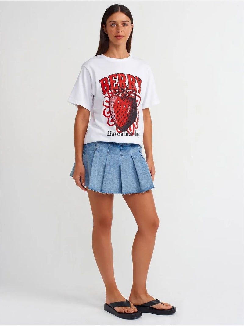 Camiseta de algodón estampada de mujer con cuello redondo dilvin Blanco - Kiabi