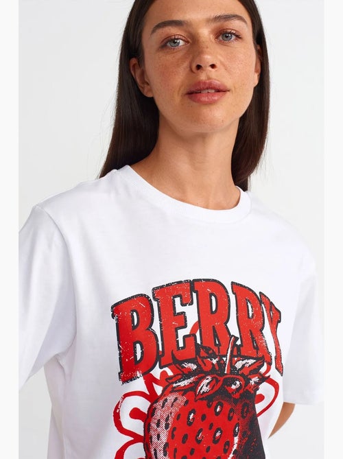 Camiseta de algodón estampada de mujer con cuello redondo dilvin - Kiabi Camiseta de algodón estampada de mujer con cuello redondo dilvin - Kiabi