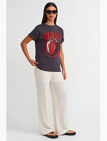 Camiseta de algodón estampada de mujer con cuello redondo dilvin