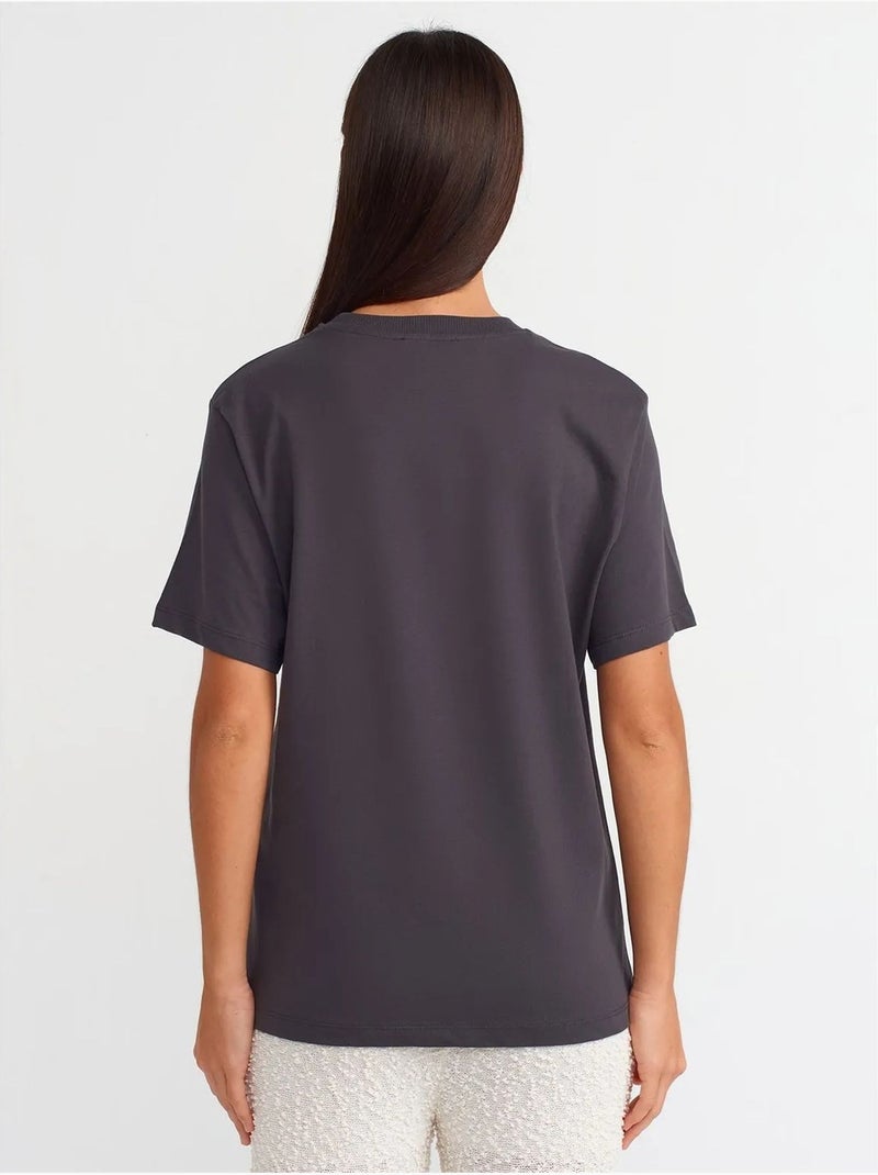Camiseta de algodón estampada de mujer con cuello redondo dilvin Gris negro - Kiabi