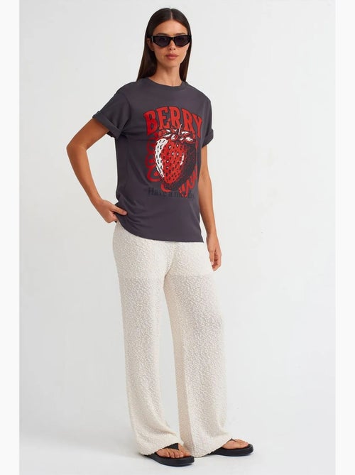 Camiseta de algodón estampada de mujer con cuello redondo dilvin - Kiabi Camiseta de algodón estampada de mujer con cuello redondo dilvin - Kiabi