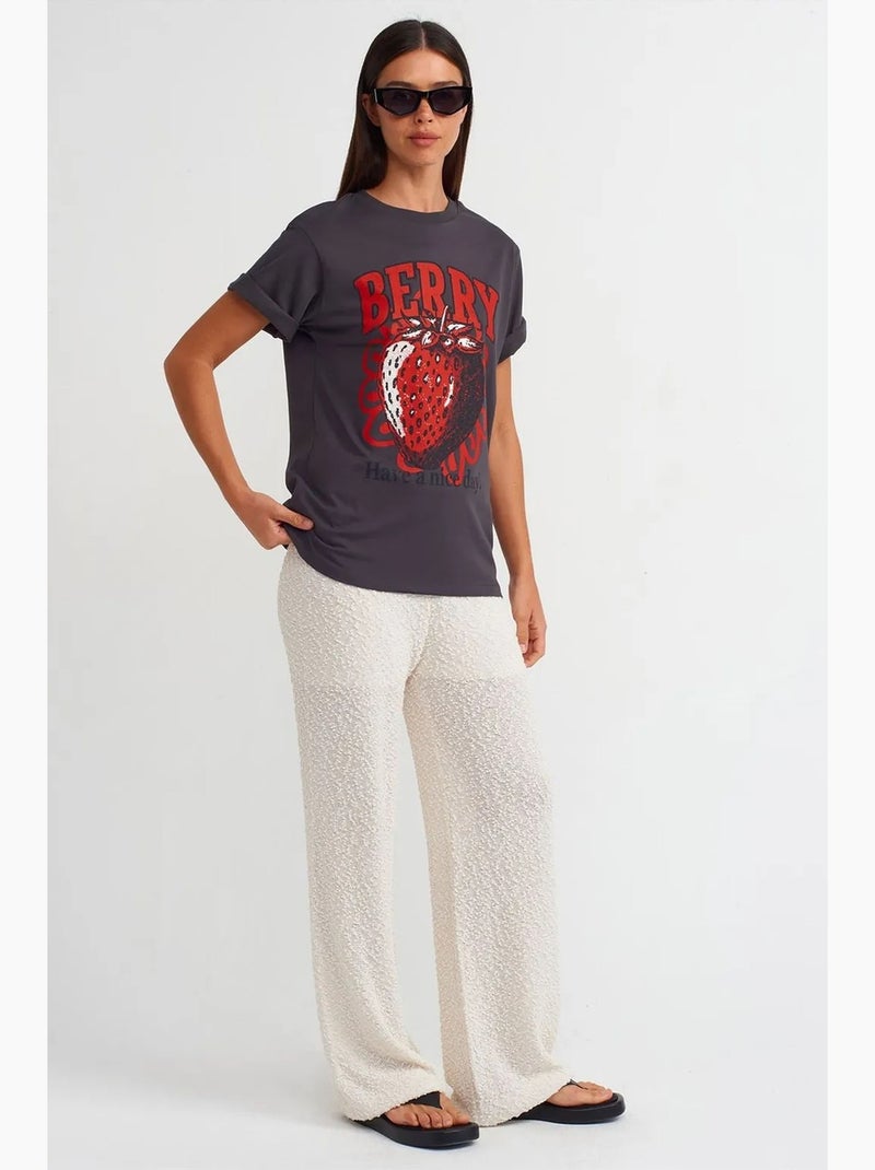 Camiseta de algodón estampada de mujer con cuello redondo dilvin Gris negro - Kiabi