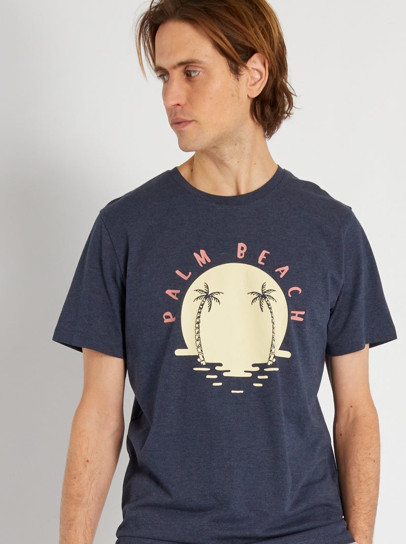 Camiseta de algodón estampada 'Holidaze' azul marino - Kiabi