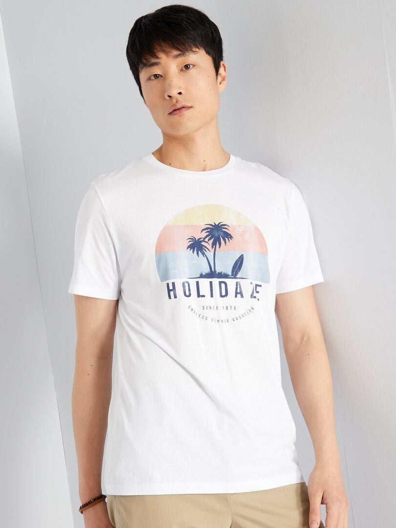 Camiseta de algodón estampada 'Holidaze' blanco - Kiabi