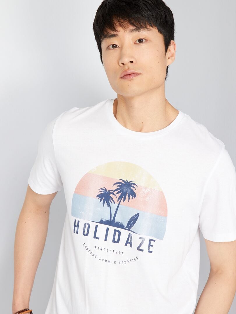 Camiseta de algodón estampada 'Holidaze' blanco - Kiabi