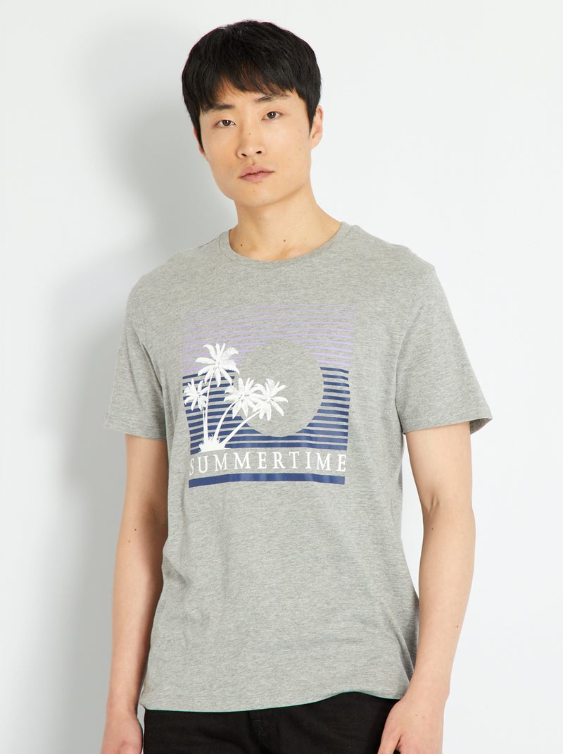 Camiseta de algodón estampada 'Holidaze' gris chiné - Kiabi