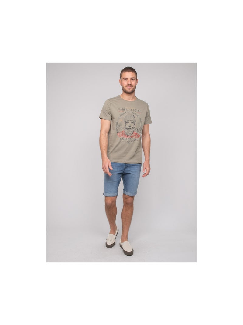 Camiseta de algodón estampada NAVIROL Caqui - Kiabi