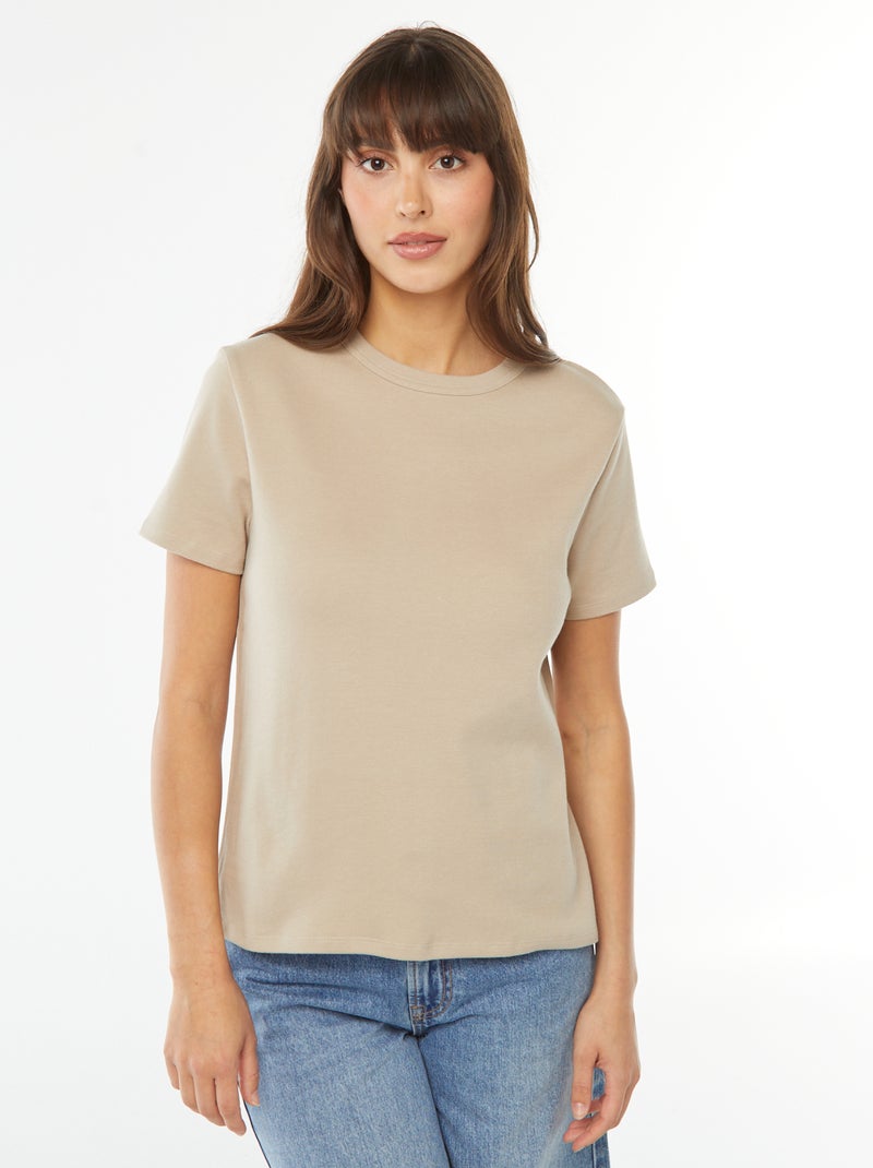 Camiseta de algodón grueso Beige - Kiabi