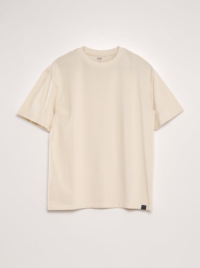 Camiseta de algodón lisa BEIGE - Kiabi