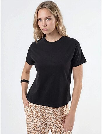 Camiseta de algodón lisa con cuello redondo busem
