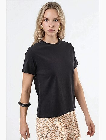 Camiseta de algodón lisa con cuello redondo busem