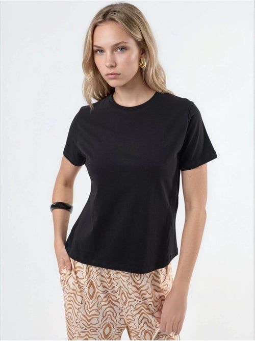 Camiseta de algodón lisa con cuello redondo busem - Kiabi