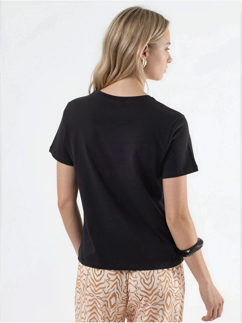 Camiseta de algodón lisa con cuello redondo busem Negro - Kiabi
