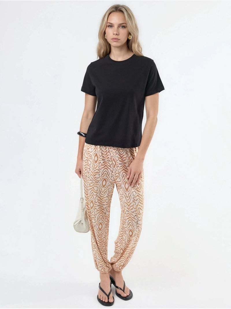 Camiseta de algodón lisa con cuello redondo busem Negro - Kiabi