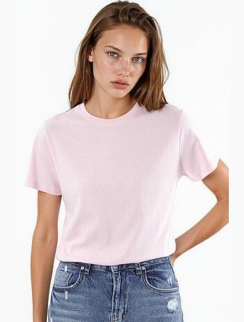 Camiseta de algodón lisa con cuello redondo busem