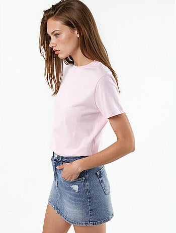 Camiseta de algodón lisa con cuello redondo busem