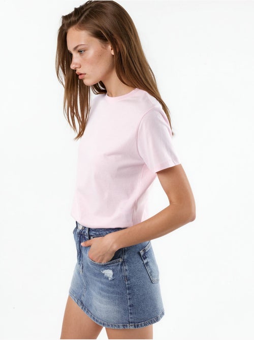 Camiseta de algodón lisa con cuello redondo busem - Kiabi Camiseta de algodón lisa con cuello redondo busem - Kiabi
