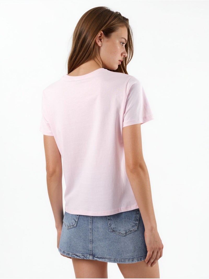 Camiseta de algodón lisa con cuello redondo busem Rosa pálido - Kiabi
