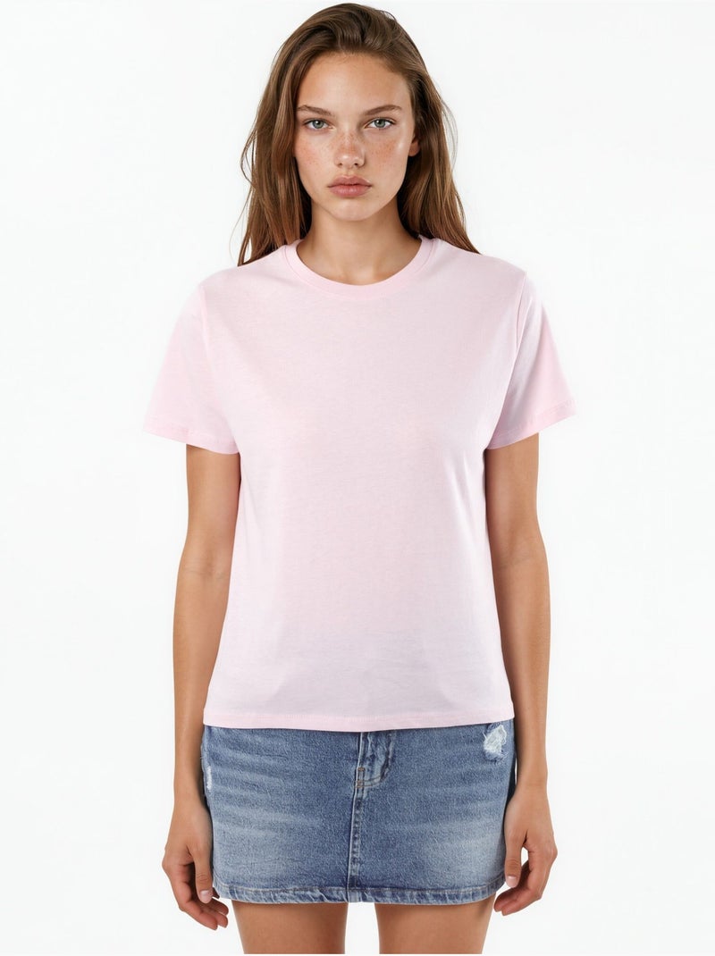 Camiseta de algodón lisa con cuello redondo busem Rosa pálido - Kiabi