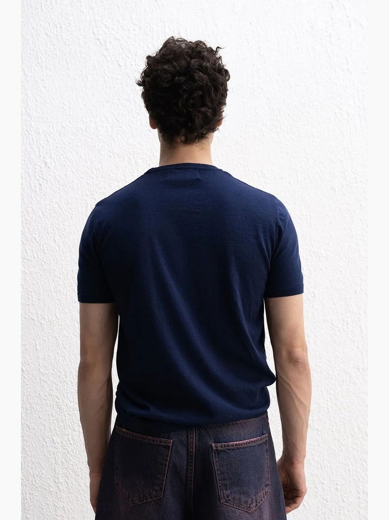 Camiseta de algodón lisa de cuello redondo giesto Azul marino - Kiabi