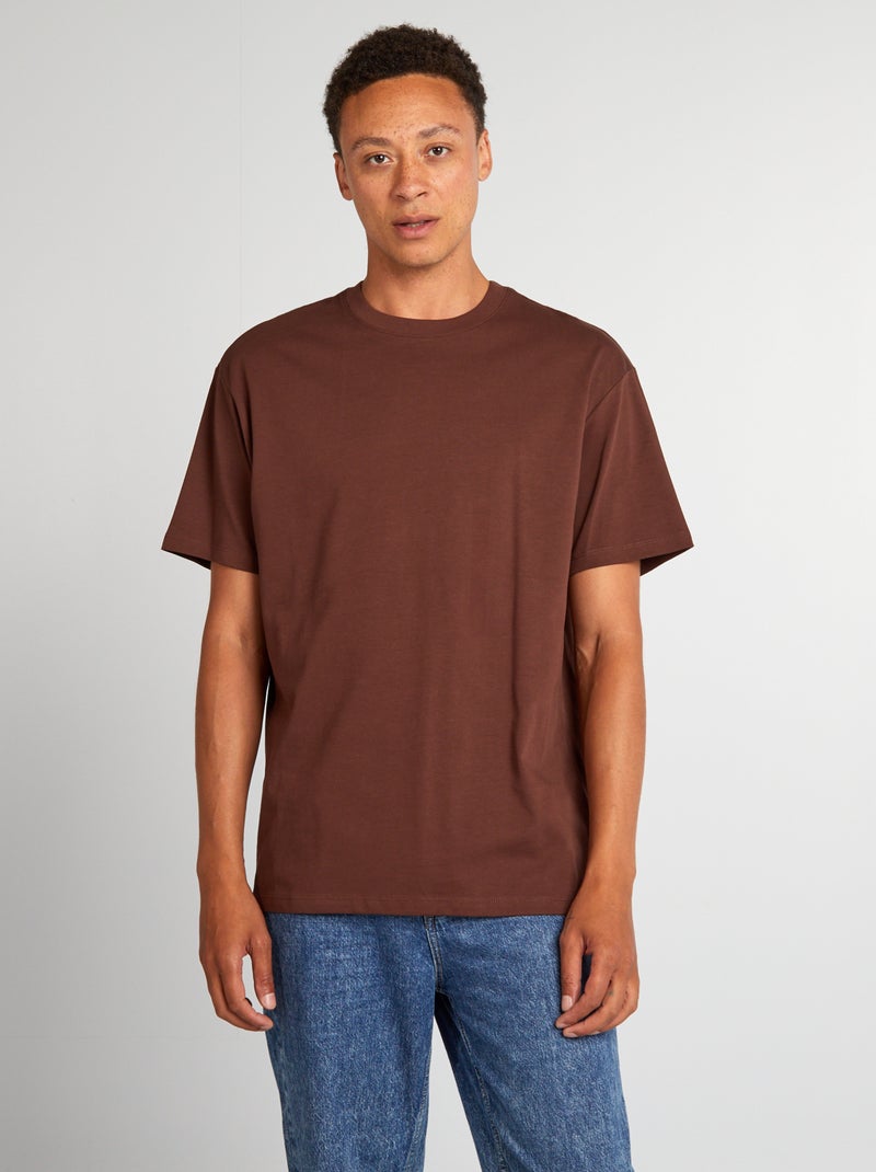 Camiseta de algodón lisa MARRON - Kiabi