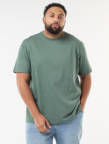 Camiseta de algodón liso con cuello redondo para hombre