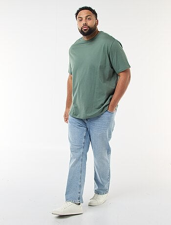 Camiseta de algodón liso con cuello redondo para hombre