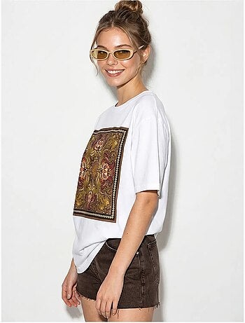 Camiseta de algodón oversize con estampado étnico lucci