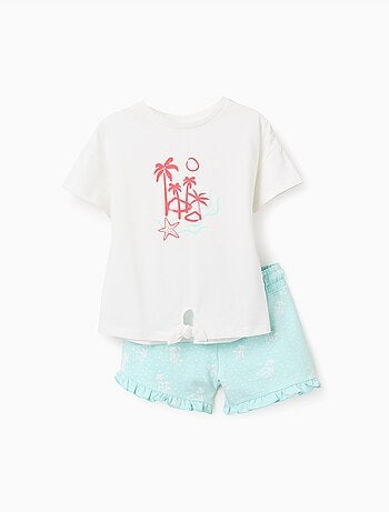Camiseta de algodón + pantalón corto con estampado de palmeras