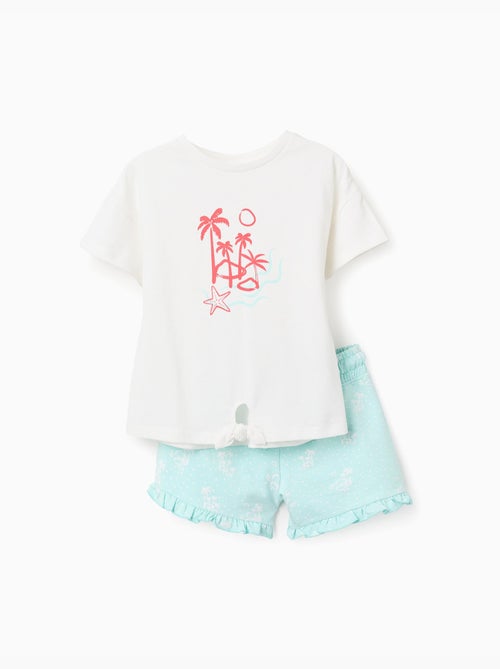 Camiseta de algodón + pantalón corto con estampado de palmeras - Kiabi