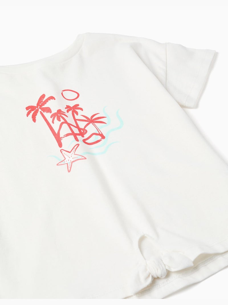 Camiseta de algodón + pantalón corto con estampado de palmeras Blanco - Kiabi
