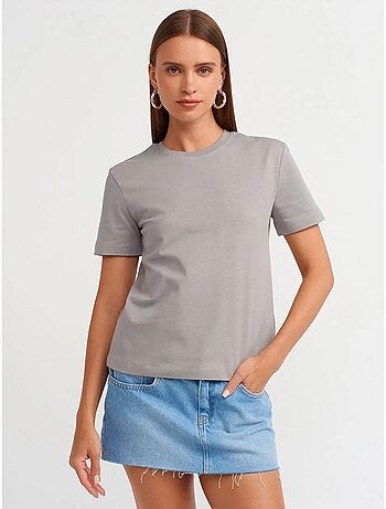 Camiseta de algodón para mujer con cuello redondo dilvin