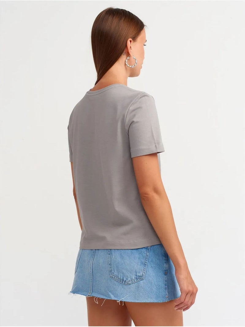 Camiseta de algodón para mujer con cuello redondo dilvin Gris claro - Kiabi