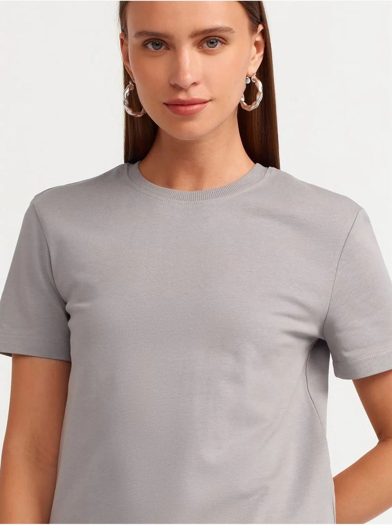 Camiseta de algodón para mujer con cuello redondo dilvin Gris claro - Kiabi