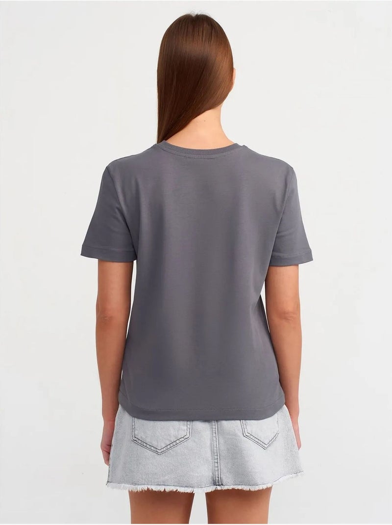Camiseta de algodón para mujer con cuello redondo dilvin Gris negro - Kiabi