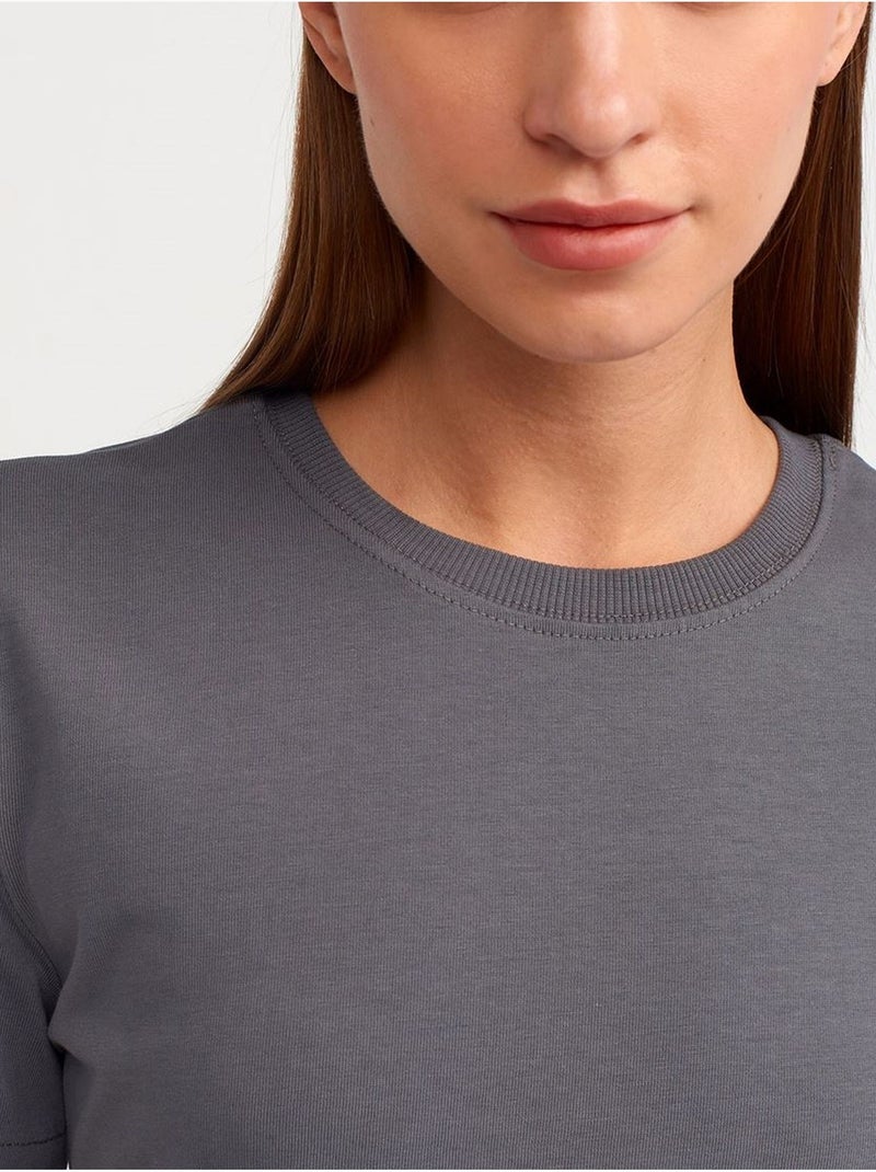 Camiseta de algodón para mujer con cuello redondo dilvin Gris negro - Kiabi