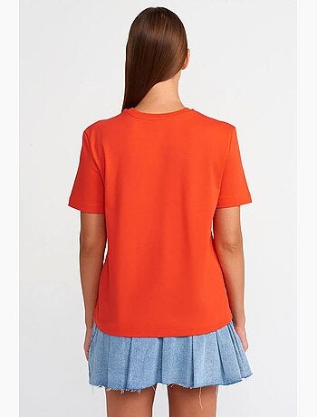Camiseta de algodón para mujer con cuello redondo dilvin